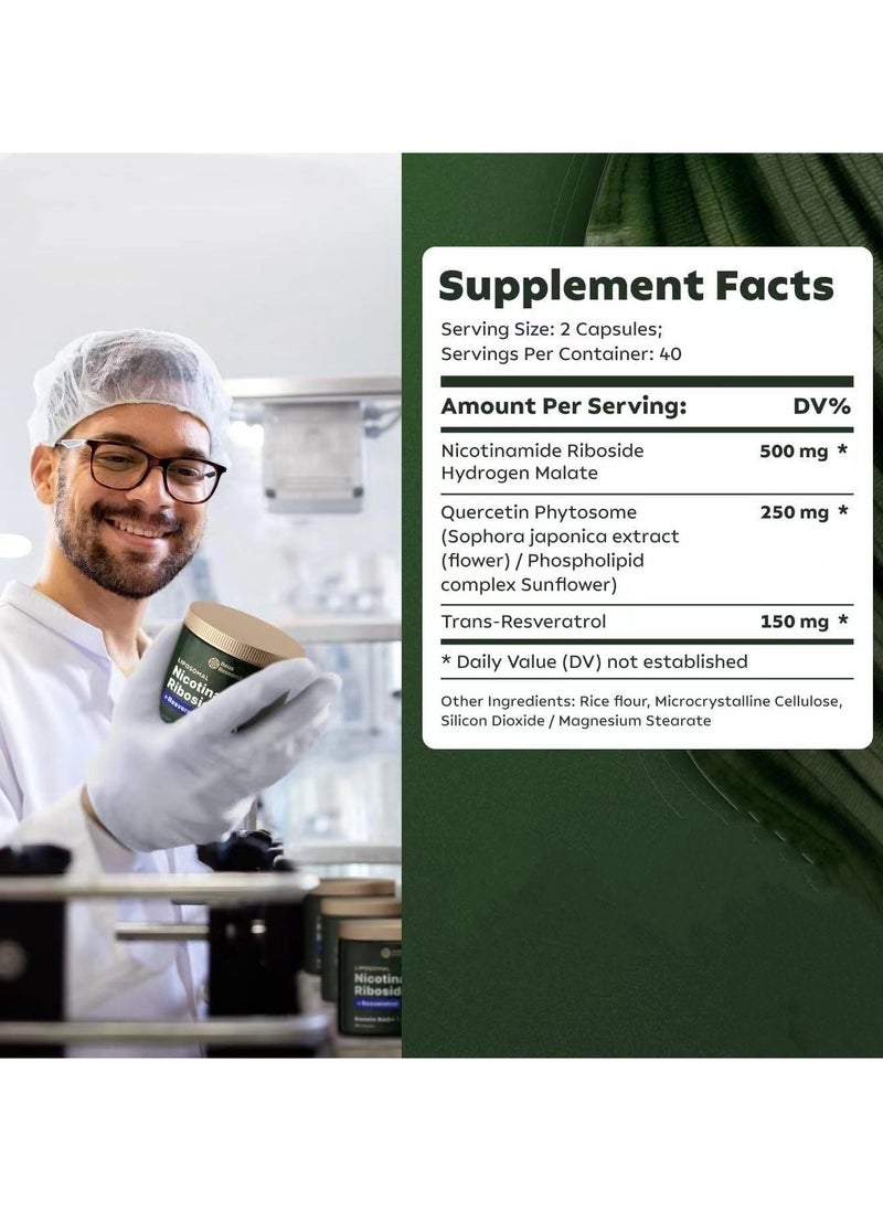 NAD High Purity NAD Supplement True NAD Plus Supplement Resveratrol for Anti-Aging, Energy, Focus DNA Repair and Boost NAD+ for Cellular Energy Metabolism 80 Capsules/Bag  - Image 2