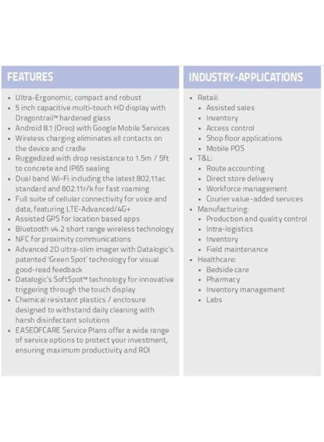 Datalogic Memor 10 Mobile Computer, 5" HD IPS Touch Display, Supports 1D / 2D Codes, 3GB RAM / 32GB ROM, Bluetooth, Wi-Fi (802.11ac), 4G (LTE) & NFC Connectivity, Black | 944350038 - Image 3