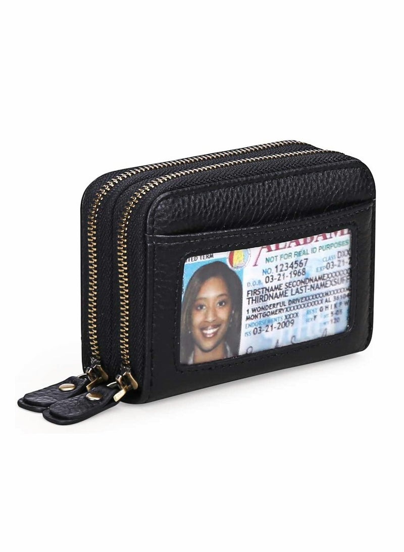 SYOSI Credit Card Holder Small Genuine Leather Wallet Rfid Blocking Credit Card Holder Real Pickup Bag Rfid Cowhide Organ Design Zero Wallet Bank Card Storage Bag - Image 1