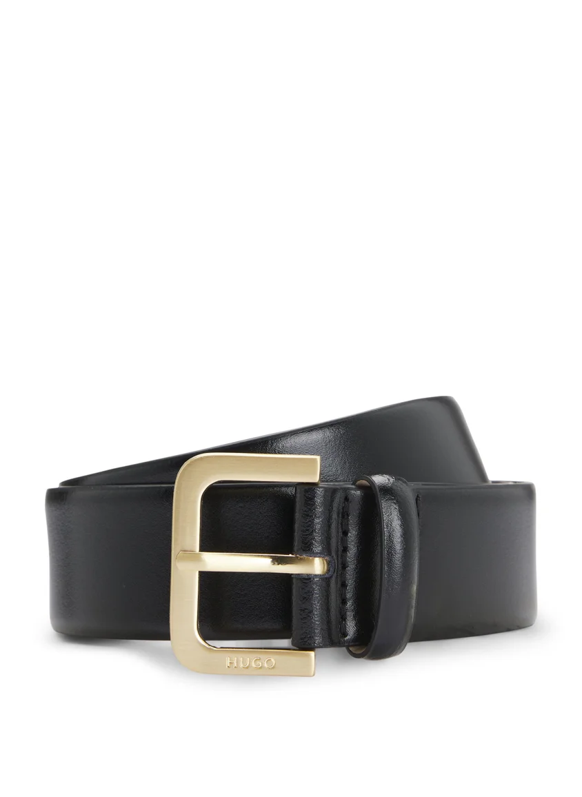 HUGO Leather belt with logo-engraved buckle