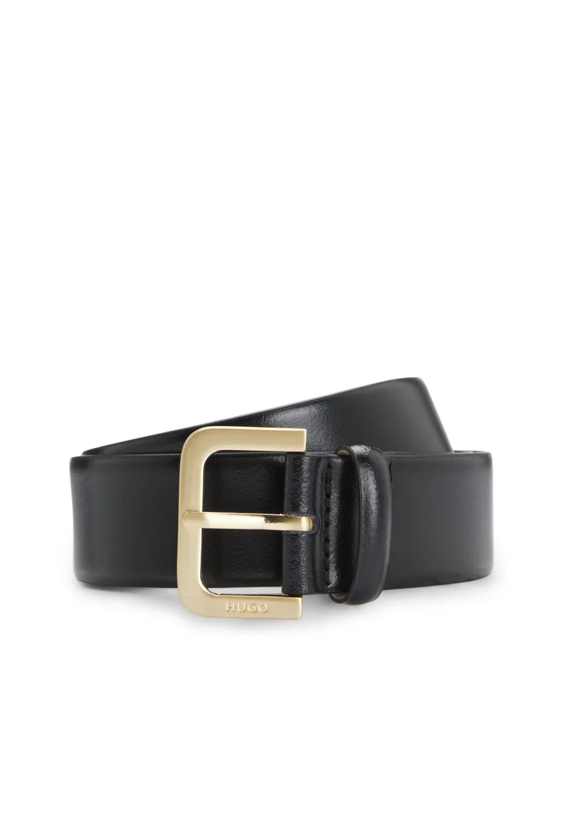 هوجو حزام جلد بإبزيم محفور عليه شعار