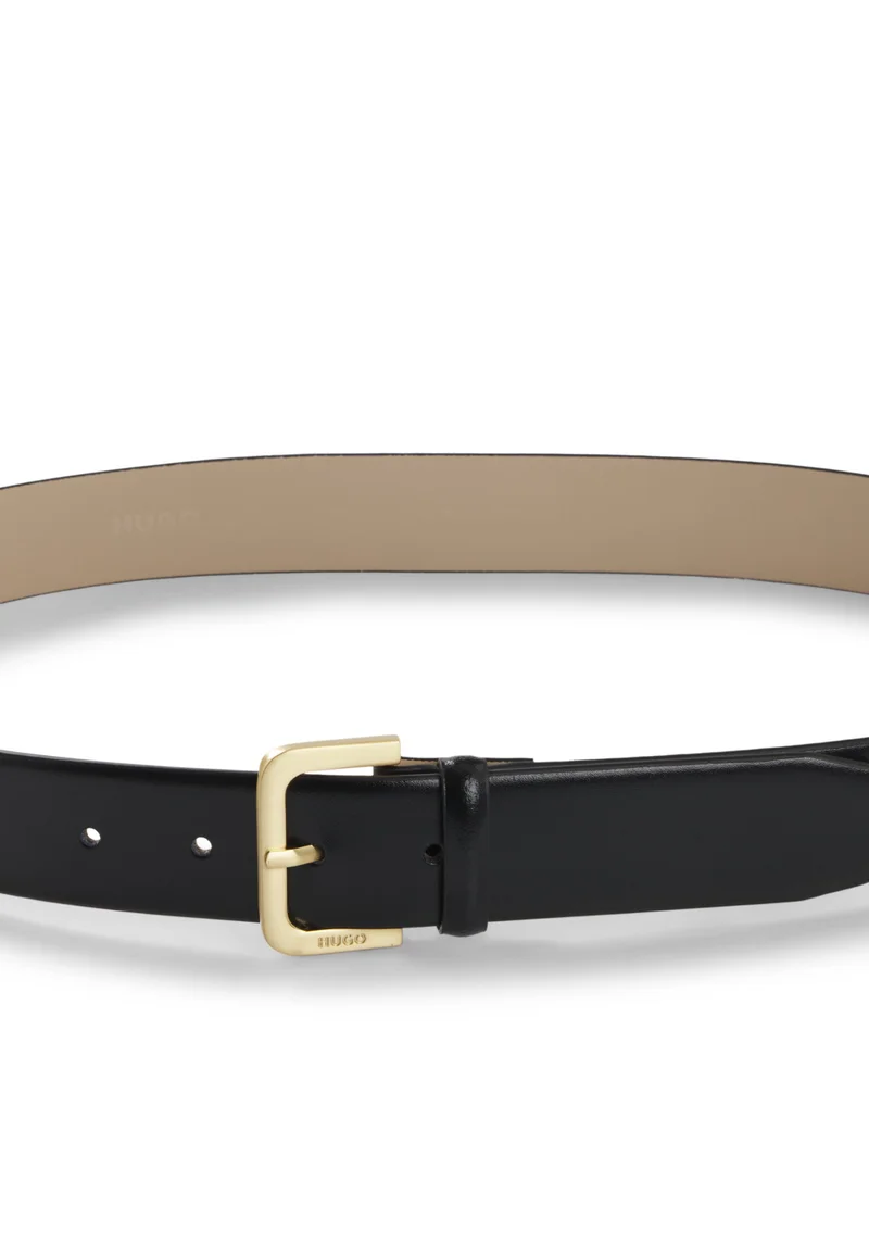 HUGO Black Leather belt with logo-engraved buckle for Women | Best Price UAE