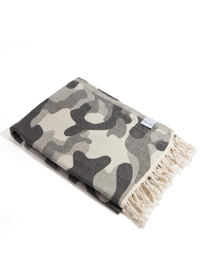 InfuseZen Turkish Bath & Beach Towel - Reversible Camouflage Print - 100% Organic Turkish Cotton - Soft, Lightweight, Absorbent Peshtemal, Quick Dry, Sand Free - Gym, Throw, Travel - Black Camo - Image 1