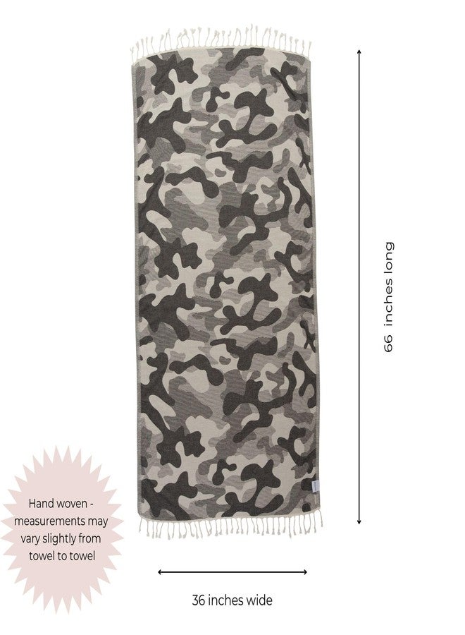 InfuseZen Turkish Bath & Beach Towel - Reversible Camouflage Print - 100% Organic Turkish Cotton - Soft, Lightweight, Absorbent Peshtemal, Quick Dry, Sand Free - Gym, Throw, Travel - Black Camo - Image 3
