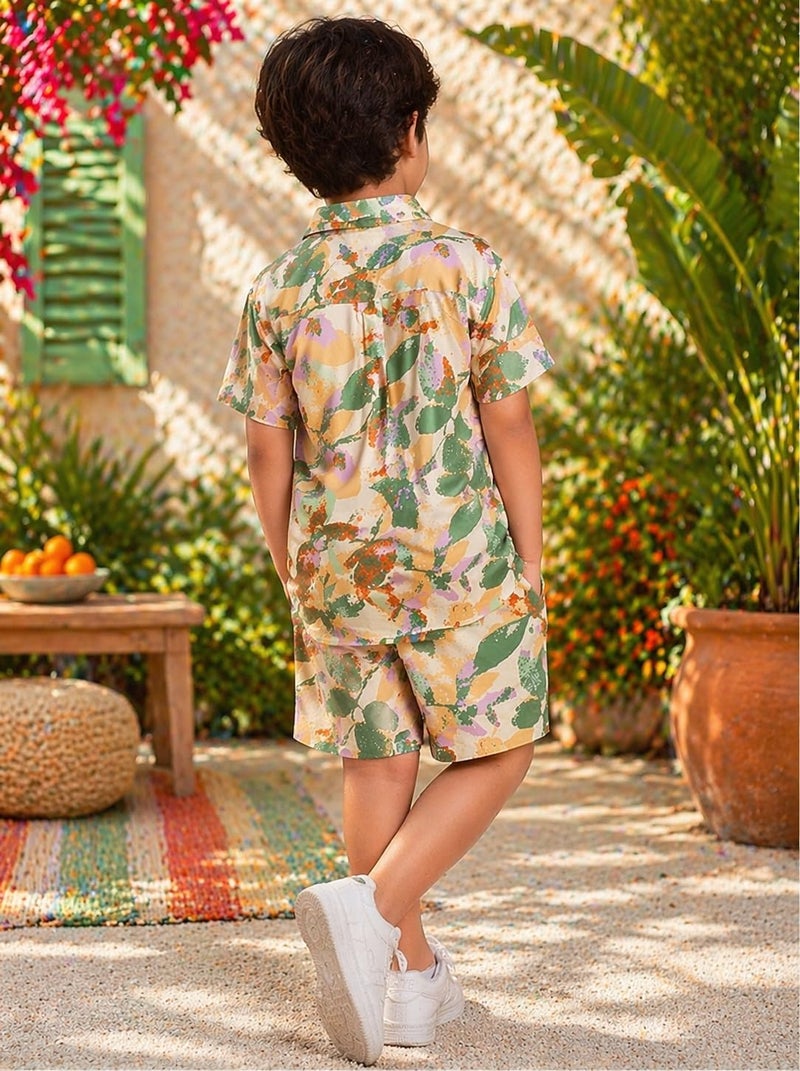 superminis Boys Coordinated Set With Printed Rayon Shirt and Shorts (8-9 Years, Green) - Image 5