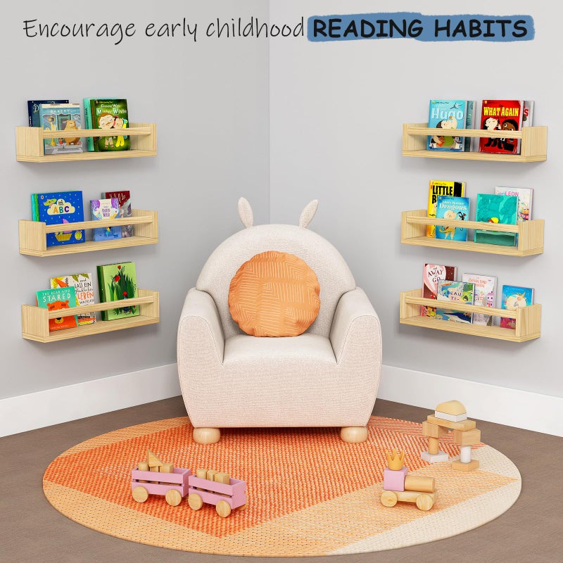 Harwaya Floating Nursery Book Shelves for Wall, Natural Wood Wall Bookshelf for Kids Room Bedroom, Small Wooden Hanging Baby Book Shelf and Toy Organizer for Nursery Girl Boy Toddler Child - Set of 3 - Image 3