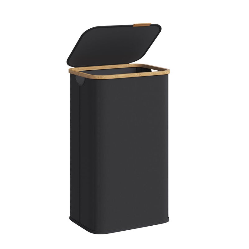 SONGMICS Laundry Hamper Laundry Basket with Lid Foldable Storage Basket Bamboo Frame for Bedroom Living Room Oxford Fabric 264 Gal 100 L Ink Black ULCB518BH01 - Image 2