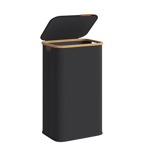 SONGMICS Laundry Hamper Laundry Basket with Lid Foldable Storage Basket Bamboo Frame for Bedroom Living Room Oxford Fabric 264 Gal 100 L Ink Black ULCB518BH01 - Image 1