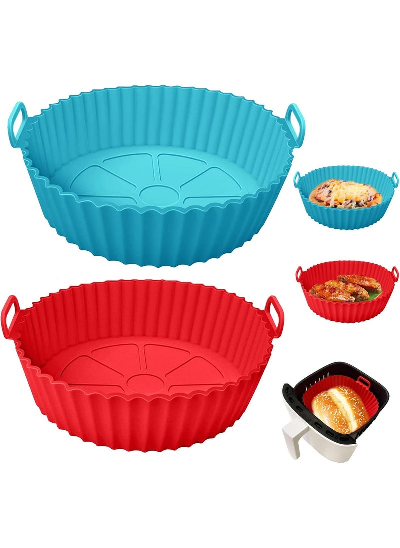 SHRISELL 2 Pack Air Fryer Silicone Baskets for 3 to 6 Qt Reusable Air Fryer Liners Round Replacement of Flammable Parchment Paper Food Safe BPA Free Silicone Pot AirFryer Bowl Inserts MultiColor 