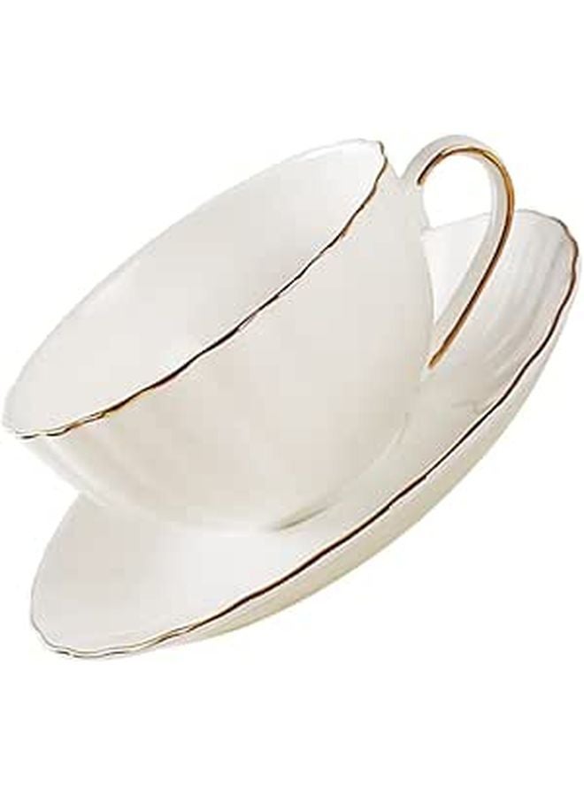 Bone China Coffee Cup and Saucer Set with Gold Trim for Home Office Cafe - Image 1