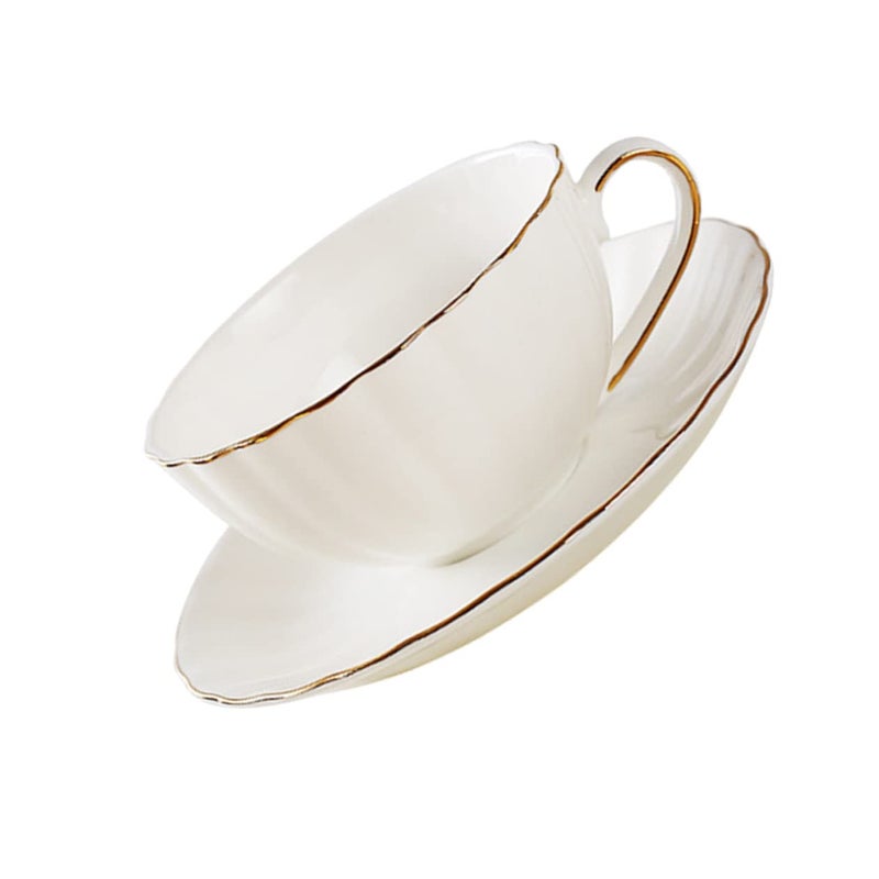 Bone China Coffee Cup and Saucer Set with Gold Trim for Home Office Cafe - Image 2