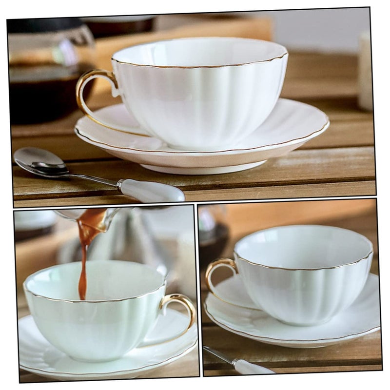Bone China Coffee Cup and Saucer Set with Gold Trim for Home Office Cafe - Image 4