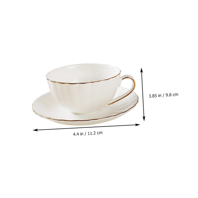 Bone China Coffee Cup and Saucer Set with Gold Trim for Home Office Cafe - Image 3
