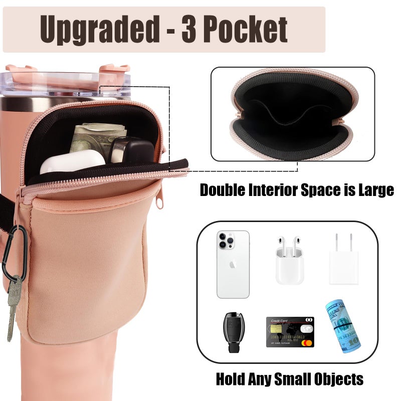 LMYUHONG Water Bottle Pouch for Stanley Cup Accessories 40oz 20oz 30oz,Tumbler Pouch with Versatile Pocket, for Cards, Keys,Earphone. Fits for Phones, Use for Running, Walking, Hiking & Biking - Image 2
