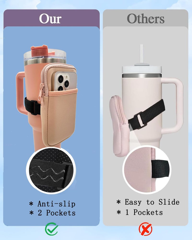 LMYUHONG Water Bottle Pouch for Stanley Cup Accessories 40oz 20oz 30oz,Tumbler Pouch with Versatile Pocket, for Cards, Keys,Earphone. Fits for Phones, Use for Running, Walking, Hiking & Biking - Image 4