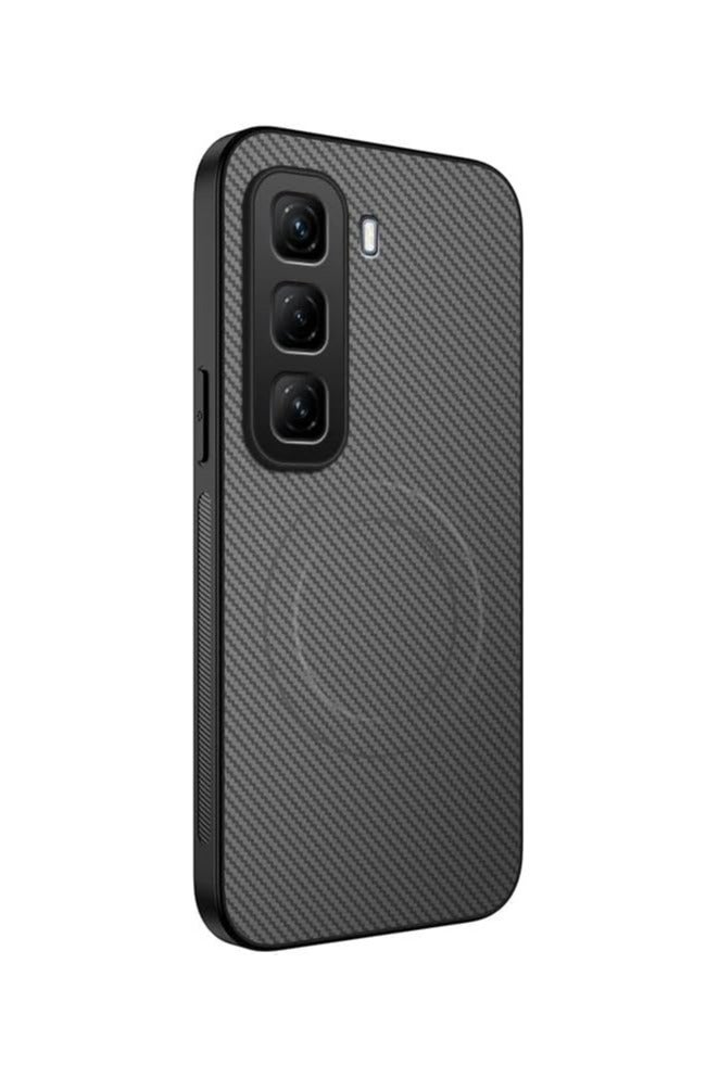 عام "غطاء ألياف الكربون الواقي المتوافق مع هاتف Infinix Hot 60i - غطاء واقي رفيع جداً بملمس ماتي مع دعم الشحن اللاسلكي، مقاوم للصدمات والسقوط ومزود بتقنية المغناطيس."