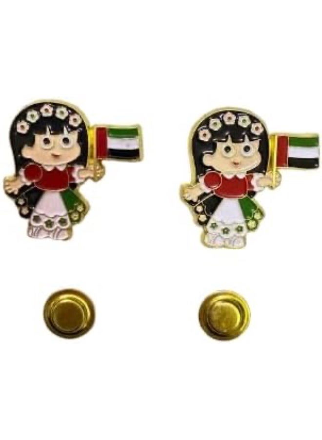 شارة مغناطيسية لليوم الوطني لدولة الإمارات العربية المتحدة (قطعتان للبنات) - إكسسوار احتفالي أنيق للقمصان والعباءات والحقائب - دبابيس علم اليوم الوطني - 2 ديسمبر - Image 1