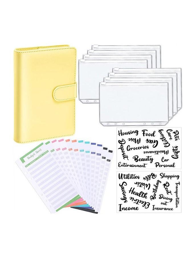 Arabest - 23Pcs A6 PU Leather Notebook Binder Budget Planner, with with 8 PCS A6 Binder Pockets, 12 Expense Budget Sheets, 2 Sheets Sticker Label (Black) - Image 1