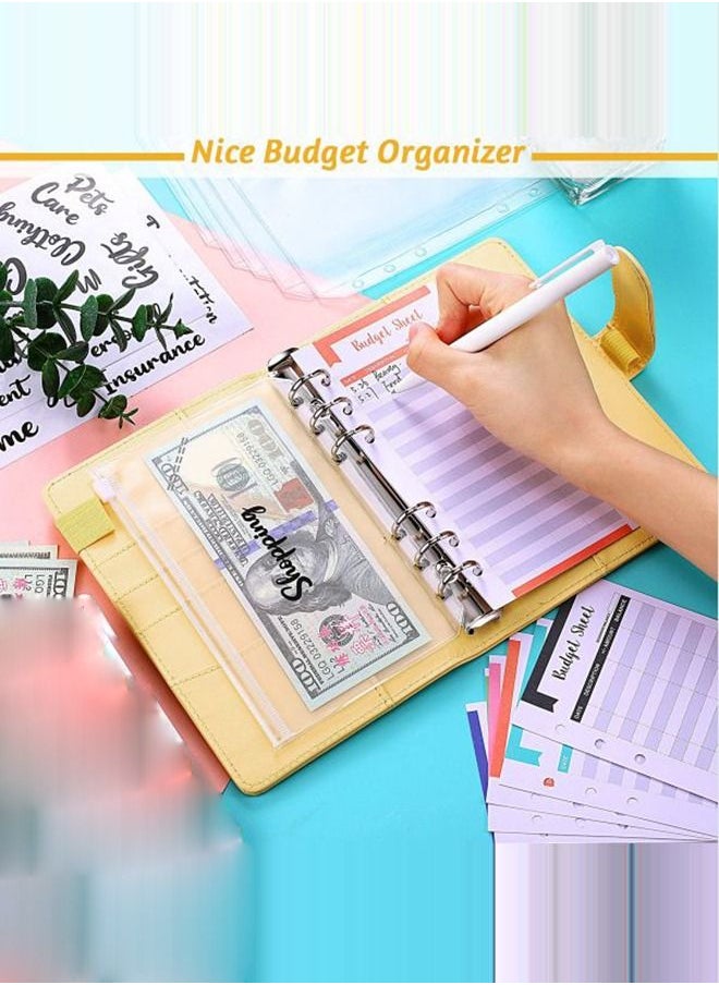 Arabest - 23Pcs A6 PU Leather Notebook Binder Budget Planner, with with 8 PCS A6 Binder Pockets, 12 Expense Budget Sheets, 2 Sheets Sticker Label (Black) - Image 1