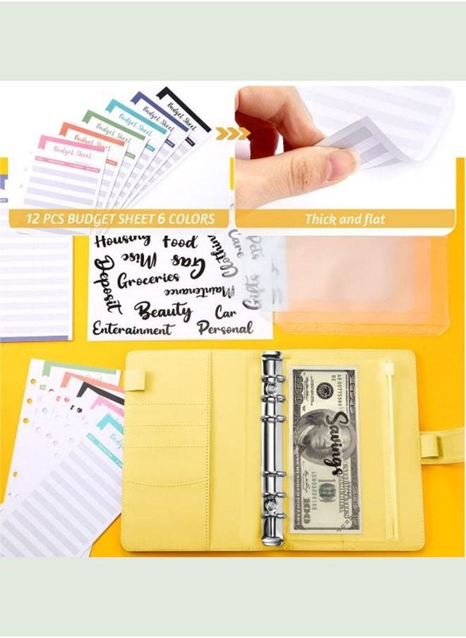 Arabest - 23Pcs A6 PU Leather Notebook Binder Budget Planner, with with 8 PCS A6 Binder Pockets, 12 Expense Budget Sheets, 2 Sheets Sticker Label (Black) - Image 1