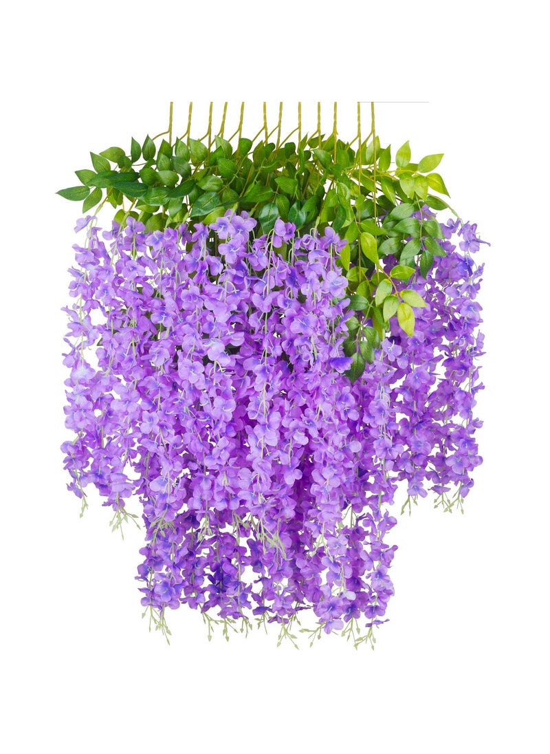 GPARK GPARK 12 Pack 45 inch 37ft Wisteria Artificial Flower Bushy Silk Vine Ratta Hanging Garland Hanging for Wedding Party Garden Outdoor Greenery Office Wall Decoration Purple 