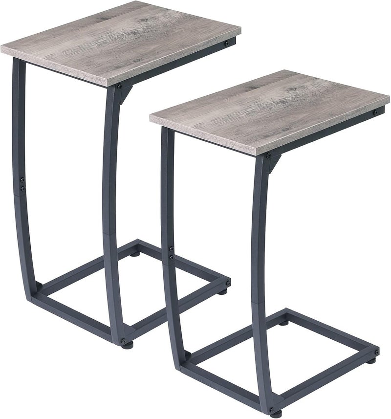 LAKEMID C Shaped End Table Set of 2, Side Table for Couch,Curved Support Legs, Slide Under Couch Table for Sofa, TV Tray Table for Living Room Bedroomï¼ˆLvoryï¼‰ - Image 1