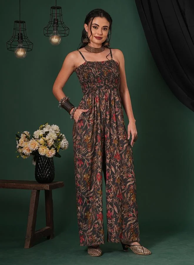 globus Women Floral Print Strappy Jumpsuit