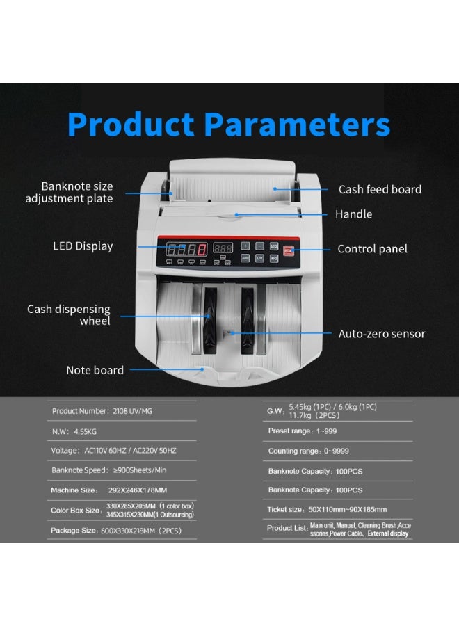 XiuWoo Multi Currency Banknote Detector Sorted Money Counter Machine with LED Display High-Speed Professional Cash Counter for Banks Offices Schools Shops - Image 4