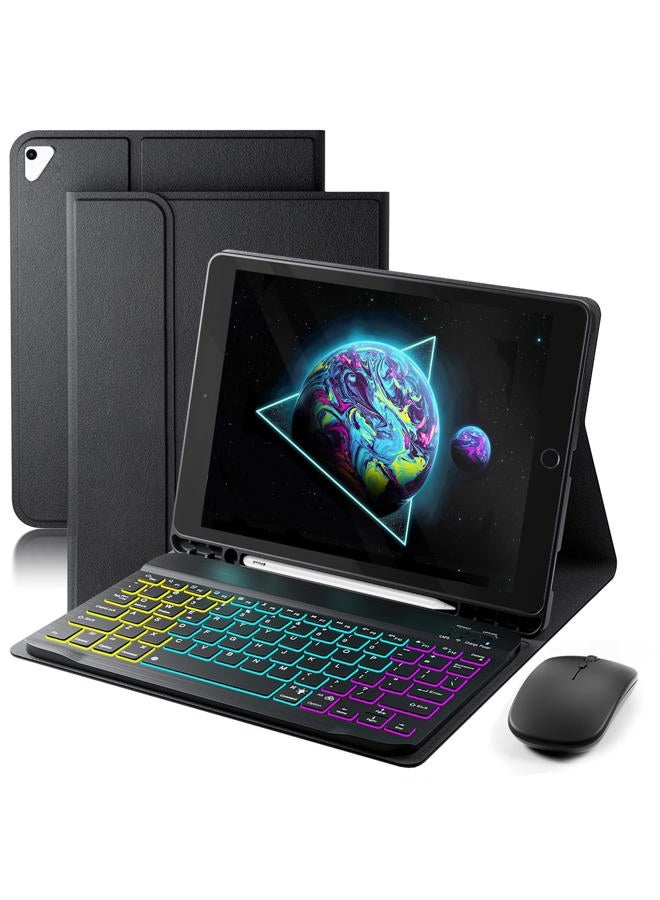 SAMTUNK Keyboard Case for iPad 9.7 inch, iPad 6th (2018)/iPad 5th Gen(2017), iPad Pro 9.7(2016), iPad Air 2 (2014) - 7 Color Rainbow Change Backlit Magnetic Keyboard Built in Pencil Holder with Mouse- Black - Image 1