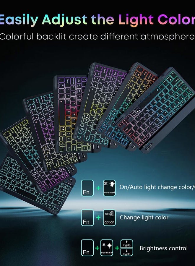 SAMTUNK Keyboard Case for iPad 9.7 inch, iPad 6th (2018)/iPad 5th Gen(2017), iPad Pro 9.7(2016), iPad Air 2 (2014) - 7 Color Rainbow Change Backlit Magnetic Keyboard Built in Pencil Holder with Mouse- Black - Image 3