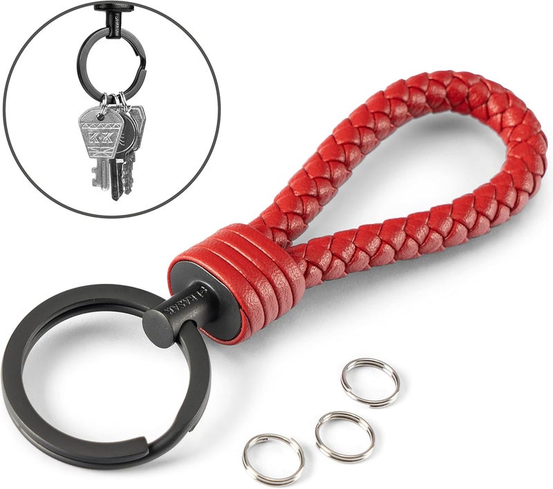 SERASAR Leather Keychain with Stainless Steel Ring - Image 3