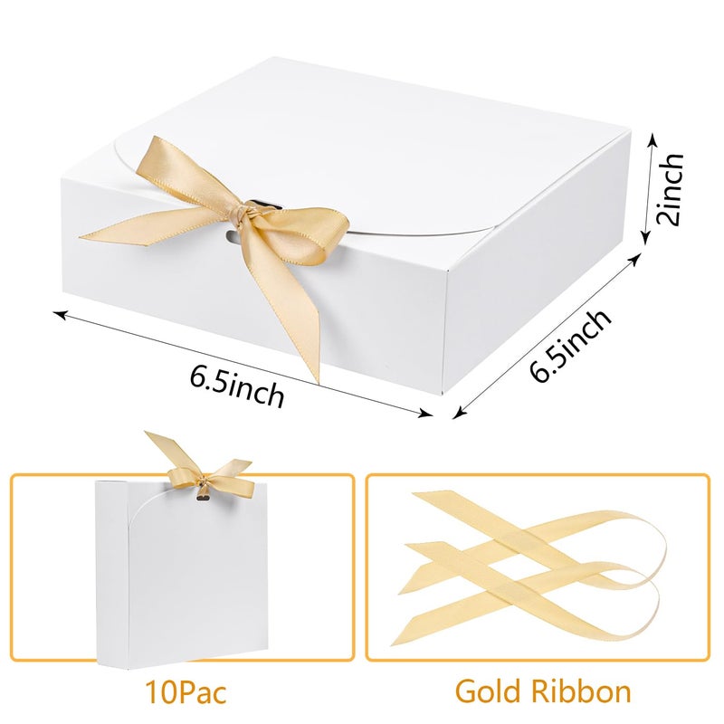 WLUSEAXI 10pack Gift Boxes with Lids, 6.5''x6.5''x2'' White Gift Boxes For Presents, Paper Boxes Gift Boxes with Ribbon for Birthday Wedding Party Chocolate Candy - Image 2