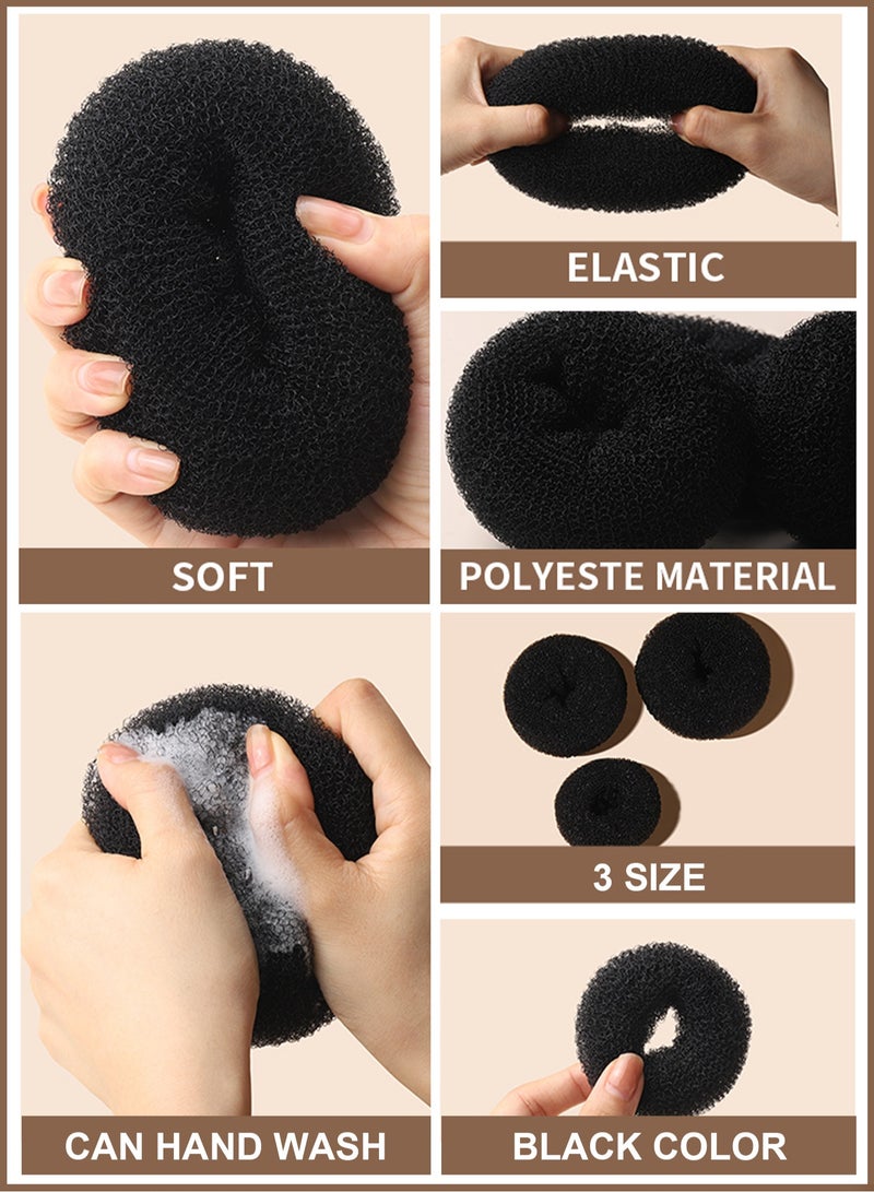 Lelet Donut Bun Maker Set – Black Hair Styling Kit with 3 Hair Bun Makers (S/M/L), 2 Ponytail Holders & 20 Hair Pins – Easy Bun Hairstyle Tool for Girls & Women - Image 2