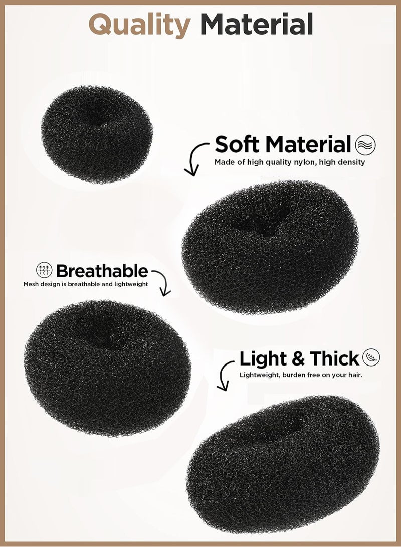 Lelet Donut Bun Maker Set – Black Hair Styling Kit with 3 Hair Bun Makers (S/M/L), 2 Ponytail Holders & 20 Hair Pins – Easy Bun Hairstyle Tool for Girls & Women - Image 3