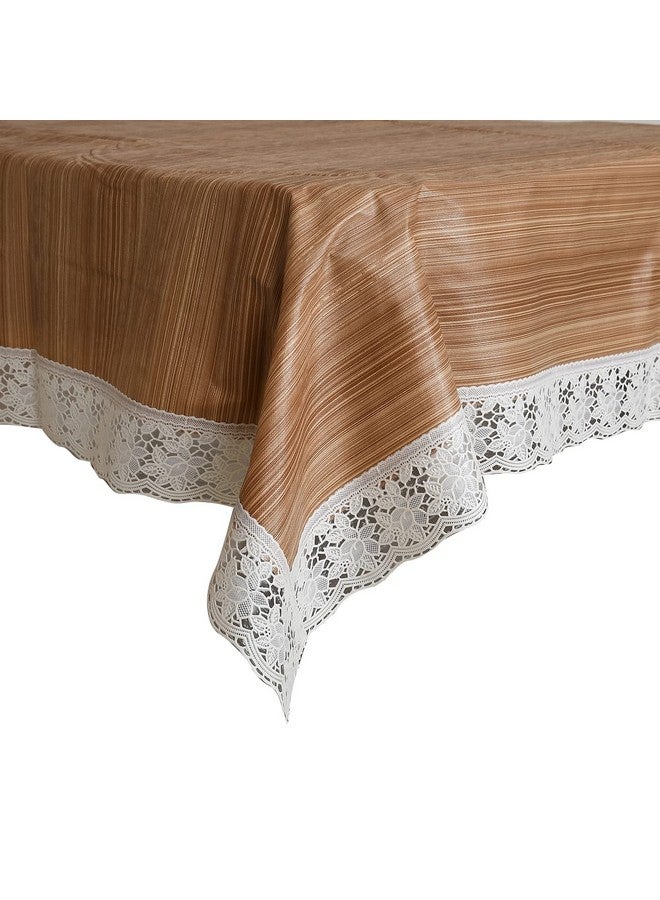 Kuber Industries Table Cloth|Center Table Cover|Round Table Cover|Table Cover 4 Seater|Wooden Design (Light Brown) - Image 1