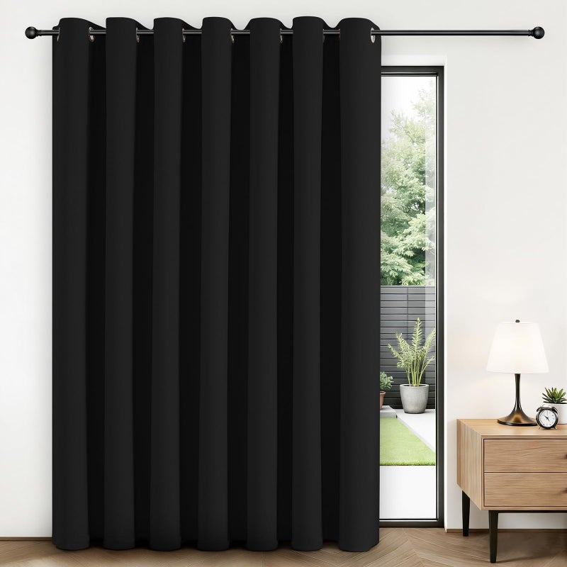 Joydeco Blackout Patio Sliding Door Curtains 108 Inches Long, Grommet Privacy Room Divider Curtains, Extra Wide Thermal Blackout Drapes for Bedroom Living Room (Black, 100Wx108L, 1 Panel) - Image 1