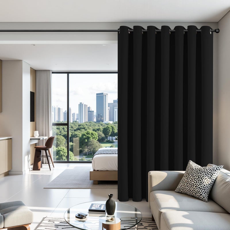Joydeco Blackout Patio Sliding Door Curtains 108 Inches Long, Grommet Privacy Room Divider Curtains, Extra Wide Thermal Blackout Drapes for Bedroom Living Room (Black, 100Wx108L, 1 Panel) - Image 3