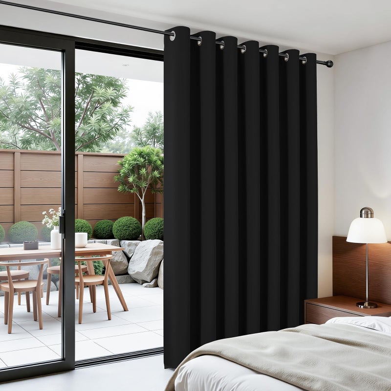Joydeco Blackout Patio Sliding Door Curtains 108 Inches Long, Grommet Privacy Room Divider Curtains, Extra Wide Thermal Blackout Drapes for Bedroom Living Room (Black, 100Wx108L, 1 Panel) - Image 5