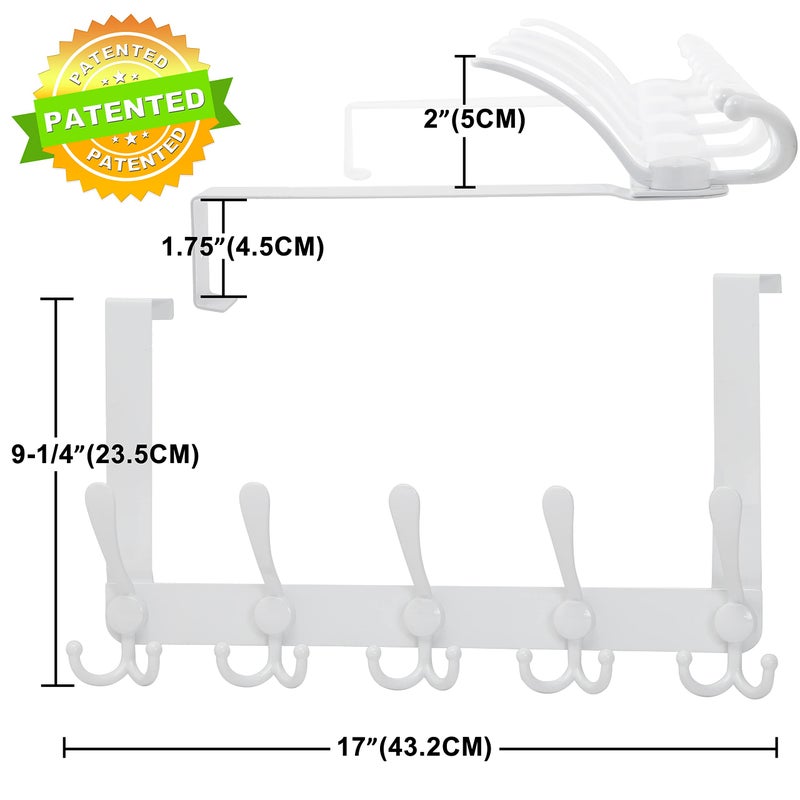 Dseap Over The Door Hook Hanger - 5 Tri Hooks, Heavy Duty Over The Door Towel Rack Coat Rack for Clothes Jacket, Hat Towel, White - Image 3