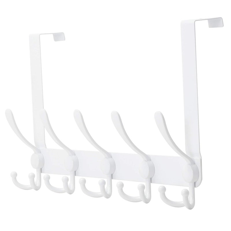 Dseap Over The Door Hook Hanger - 5 Tri Hooks, Heavy Duty Over The Door Towel Rack Coat Rack for Clothes Jacket, Hat Towel, White - Image 1
