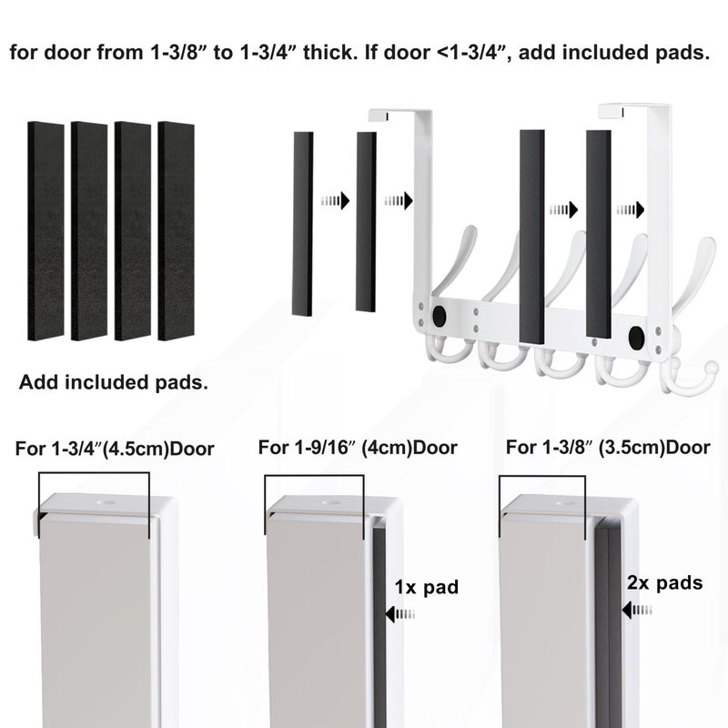 Dseap Over The Door Hook Hanger - 5 Tri Hooks, Heavy Duty Over The Door Towel Rack Coat Rack for Clothes Jacket, Hat Towel, White - Image 5
