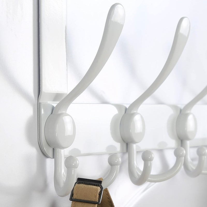 Dseap Over The Door Hook Hanger - 5 Tri Hooks, Heavy Duty Over The Door Towel Rack Coat Rack for Clothes Jacket, Hat Towel, White - Image 2