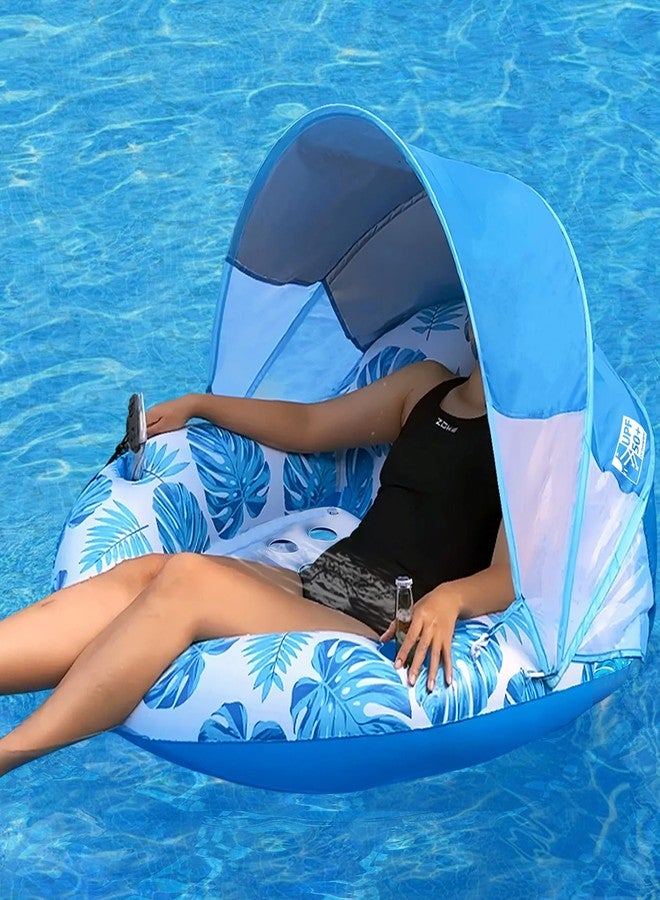 COOLCOOLDEE Pool Float with Canopy for Adults,Inflatable Lounge Chair with UPF 50+ Sun Protection,Backrest and Legrest,Blue - Image 1