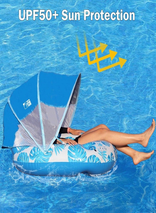 COOLCOOLDEE Pool Float with Canopy for Adults,Inflatable Lounge Chair with UPF 50+ Sun Protection,Backrest and Legrest,Blue - Image 3