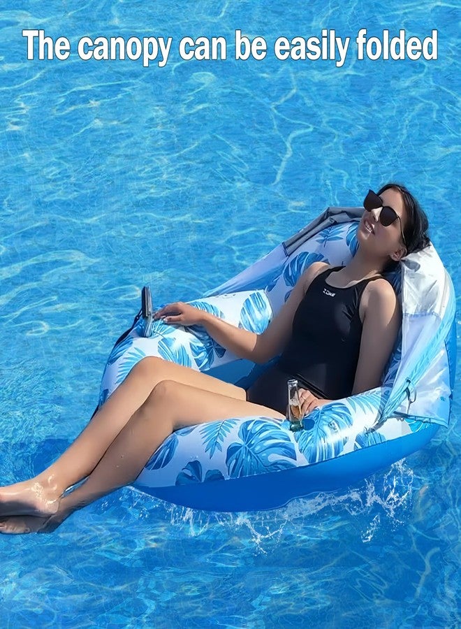 COOLCOOLDEE Pool Float with Canopy for Adults,Inflatable Lounge Chair with UPF 50+ Sun Protection,Backrest and Legrest,Blue - Image 2