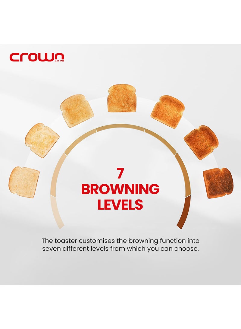 Crownline 2-Slice Glass Toaster, Extra-Wide Slot, 7 Browning Levels, Auto Pop-Up, Bagel & Defrost Modes, Cancel Function, 1000-1260W, Stainless Steel, Removable Crumb Tray 2 Slices 1260 W TR-274 Black/Silver - Image 3