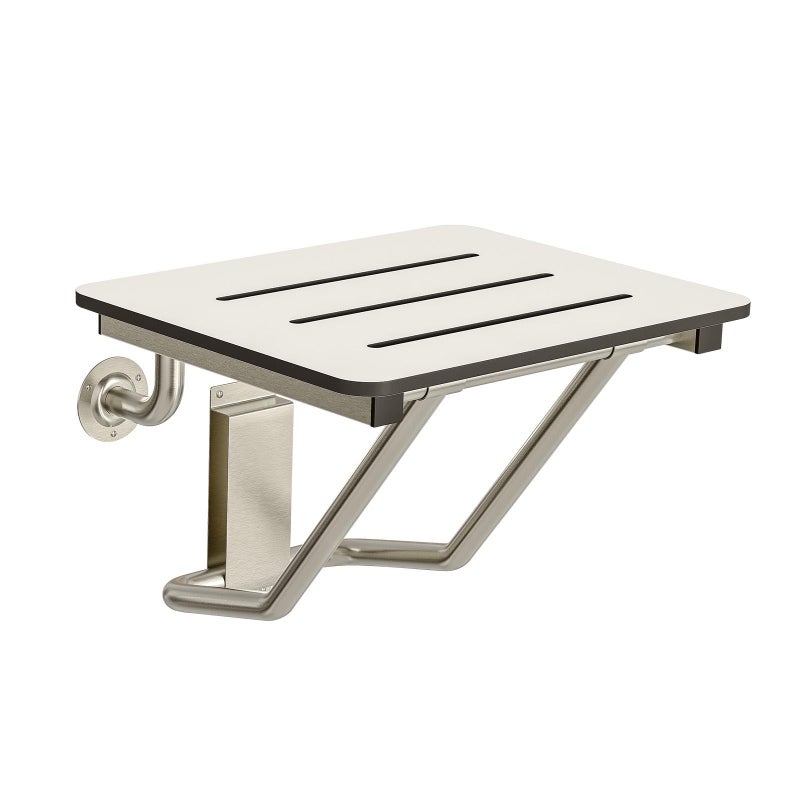 Stardrix 18" x 16" ADA Compliant Phenolic White Folding Shower Seat Bench, Wall Mount Foldable Bathroom Shower Chair with Stainless Steel Support, 400 lbs Capacity - Image 1