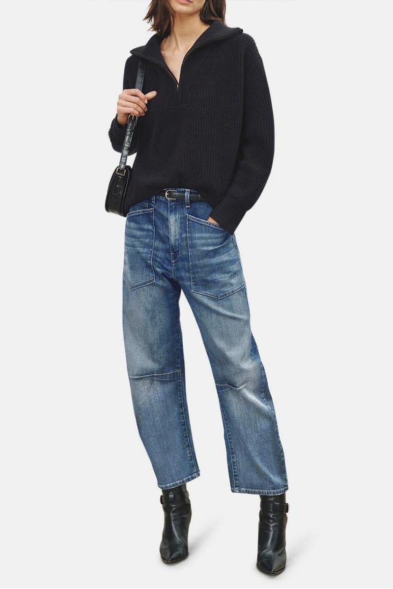 yoeasy Womens Baggy Barrel Jeans Mid Rise Wide Leg Vintage Denim Ankle Pants Boyfriend Jeans with Pockets (Small, Medium Blue) - Image 2