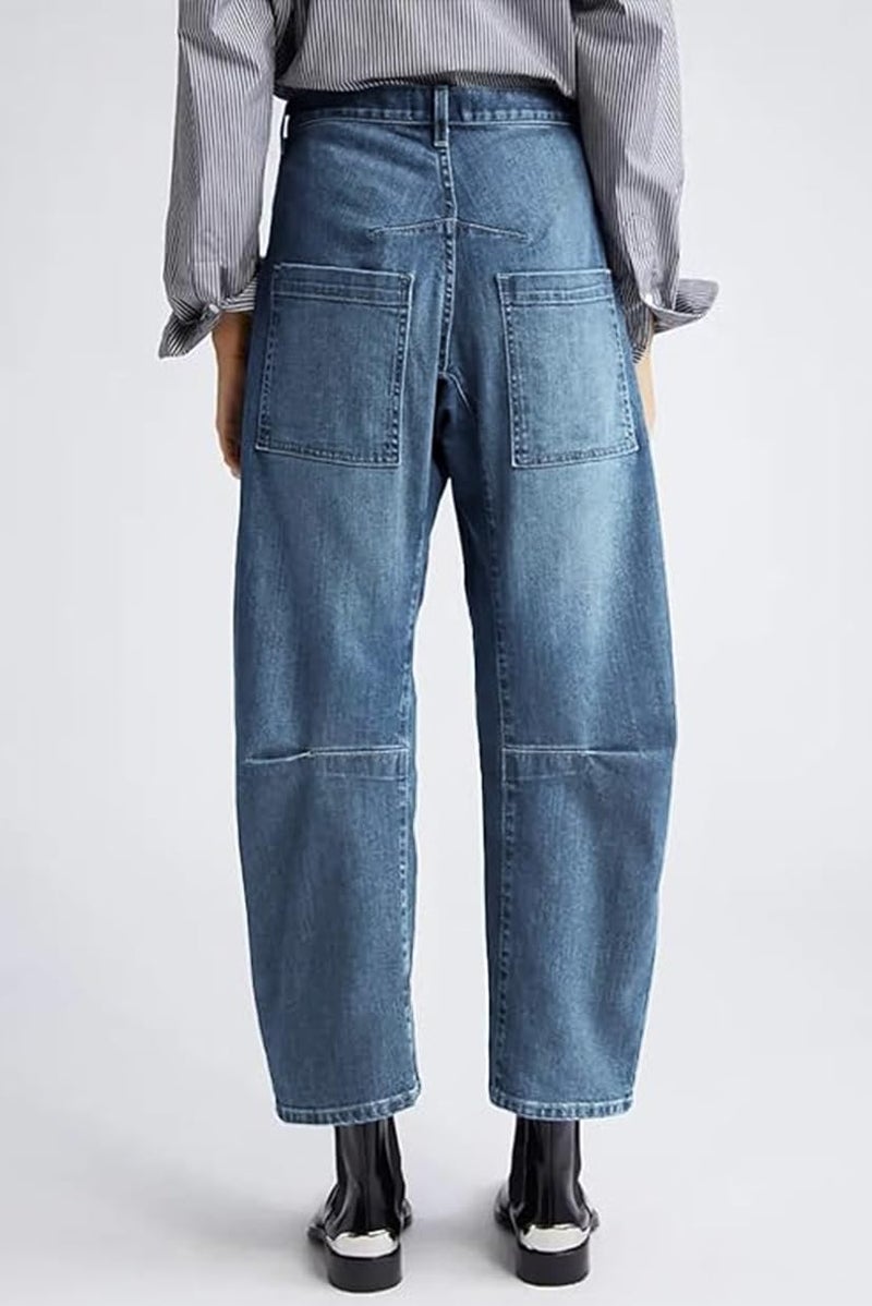 yoeasy Womens Baggy Barrel Jeans Mid Rise Wide Leg Vintage Denim Ankle Pants Boyfriend Jeans with Pockets (Small, Medium Blue) - Image 3