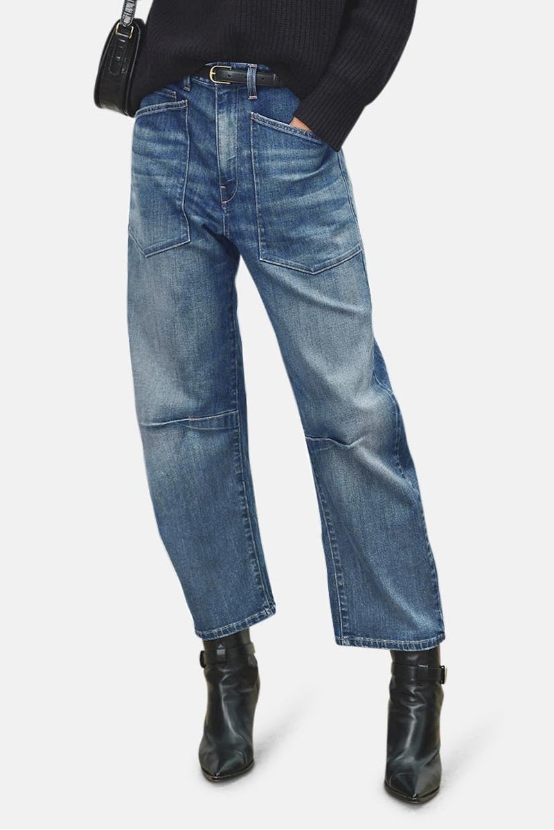 yoeasy Womens Baggy Barrel Jeans Mid Rise Wide Leg Vintage Denim Ankle Pants Boyfriend Jeans with Pockets (Small, Medium Blue) - Image 4